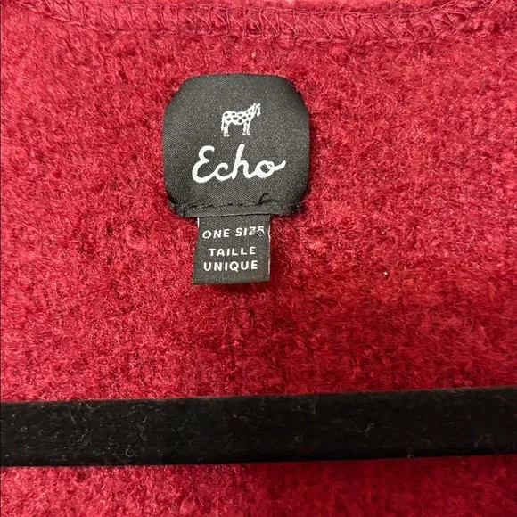 Echo Red Fringe Poncho Wrap Shawl Boho Cozy One Size Cape - Picture 3 of 5